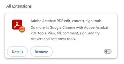 Example image to disable the Adobe Acrobat extension.